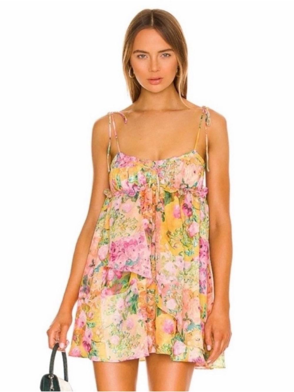 For Love And Lemons Pastel Floral Tie-Strap Mini Dress - Picture 2 of 2